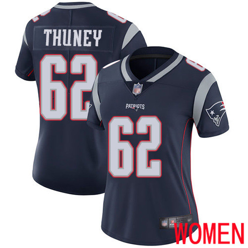 New England Patriots Football #62 Vapor Limited Navy Blue Women Joe Thuney Home NFL Jersey